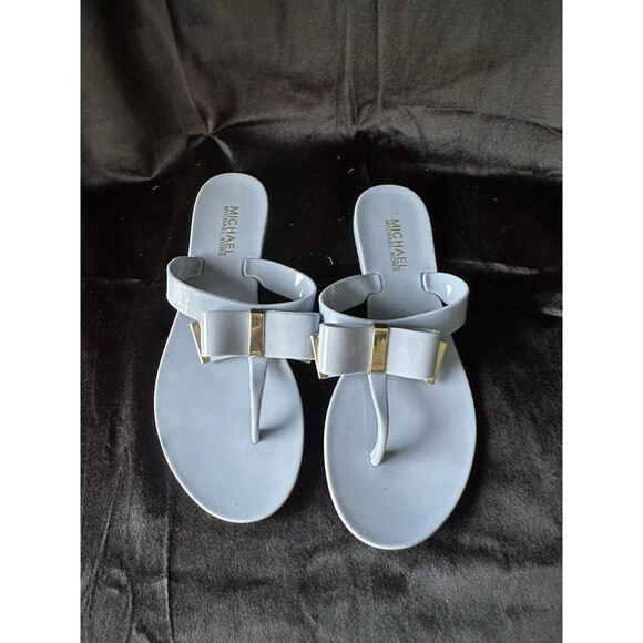 Michael Korea Light Blue Jelly Sandal Featuring A Bow With Gold Trim Size 6.5 - Picture 5 of 6
